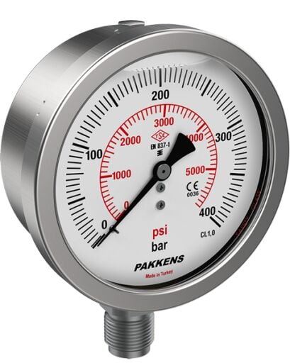 Ø100mm Alttan Bağlantı Komple Paslanmaz Sıvı Dolgu Class 1,0 Hassas Manometreler